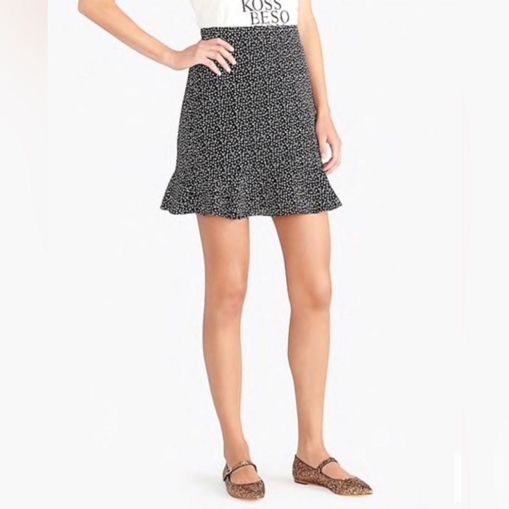 J. Crew Printed Star Black & White Ruffled Mini Skirt - Picture 2 of 10